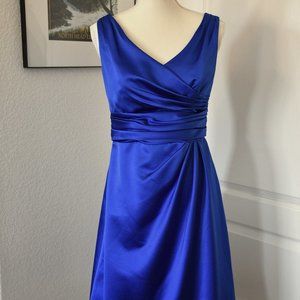 David's Bridal Sapphire Blue Satin V-Neck Dress Size 6